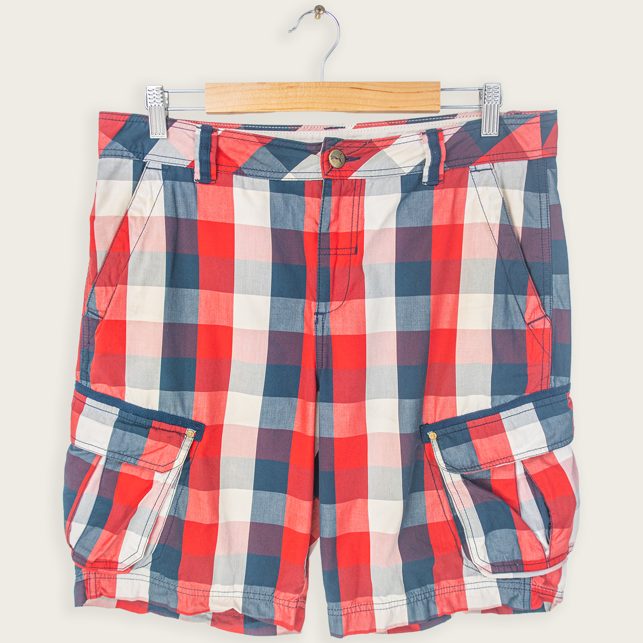 00's PUMA CHECKERED CARGO SHORTS - M