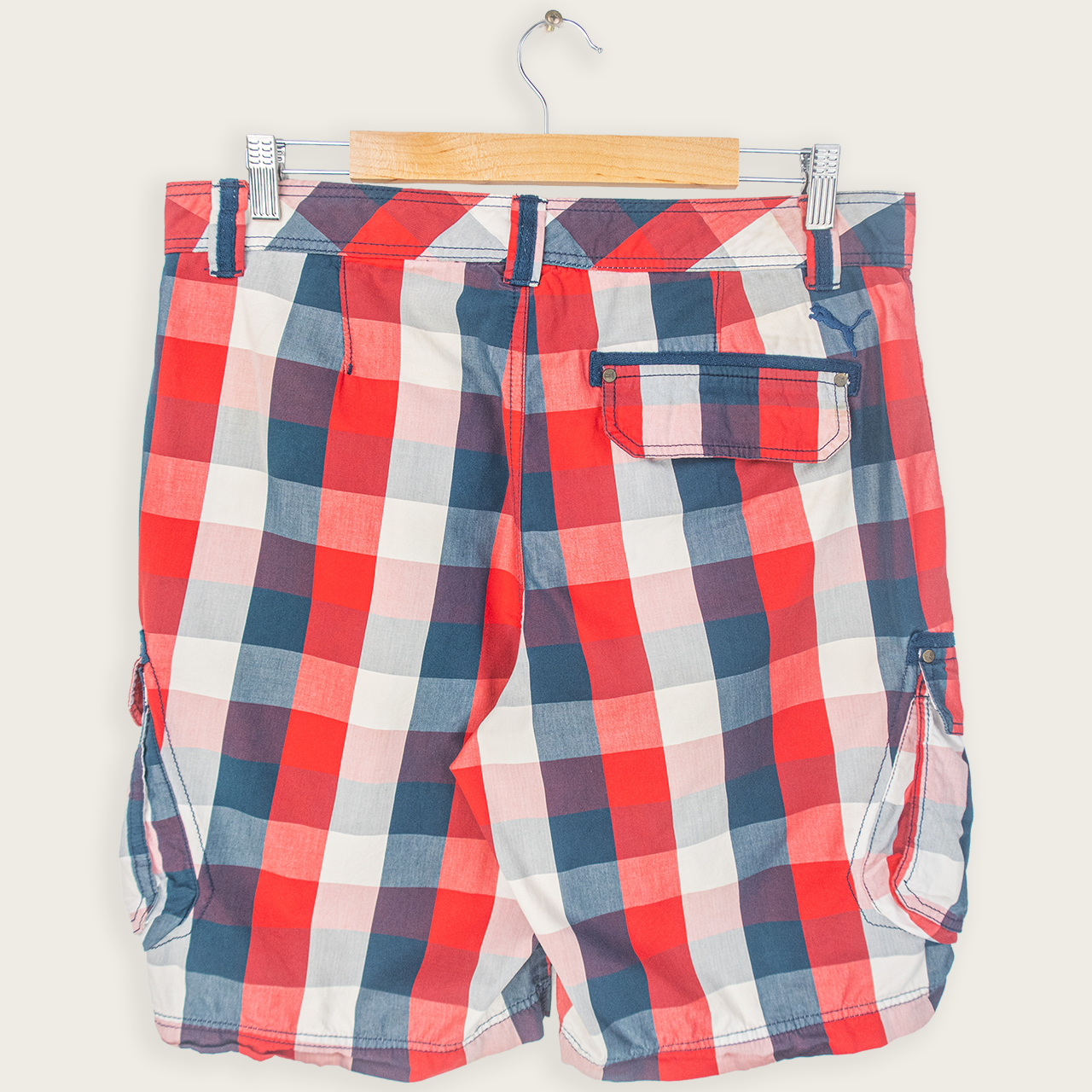 00's PUMA CHECKERED CARGO SHORTS - M