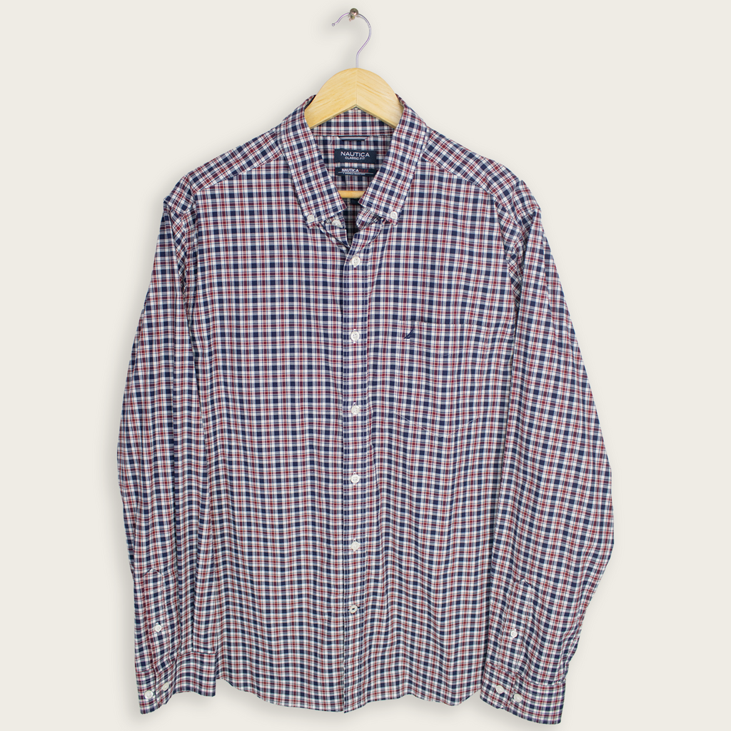 VINTAGE LONG-SLEEVE NAUTICA BUTTON-UP SHIRT - XL