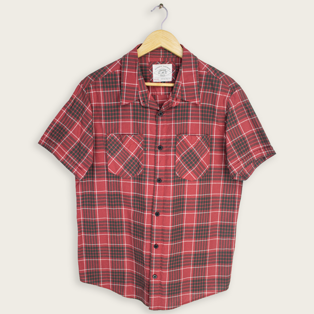 VINTAGE PIPING HOT BUTTON-UP SHIRT - L