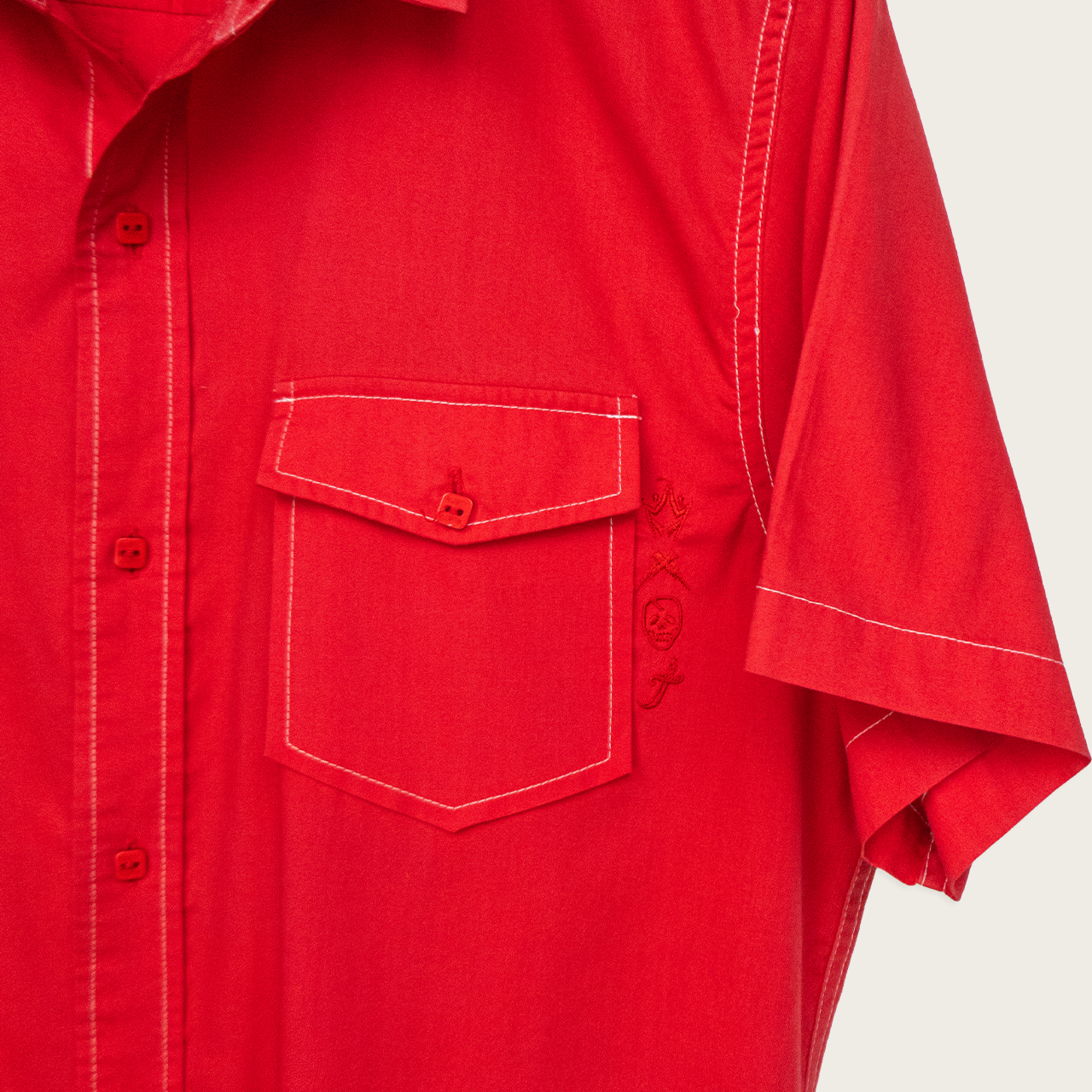 00s Rusty Contrast Stitch Button-Up Shirt - M/L