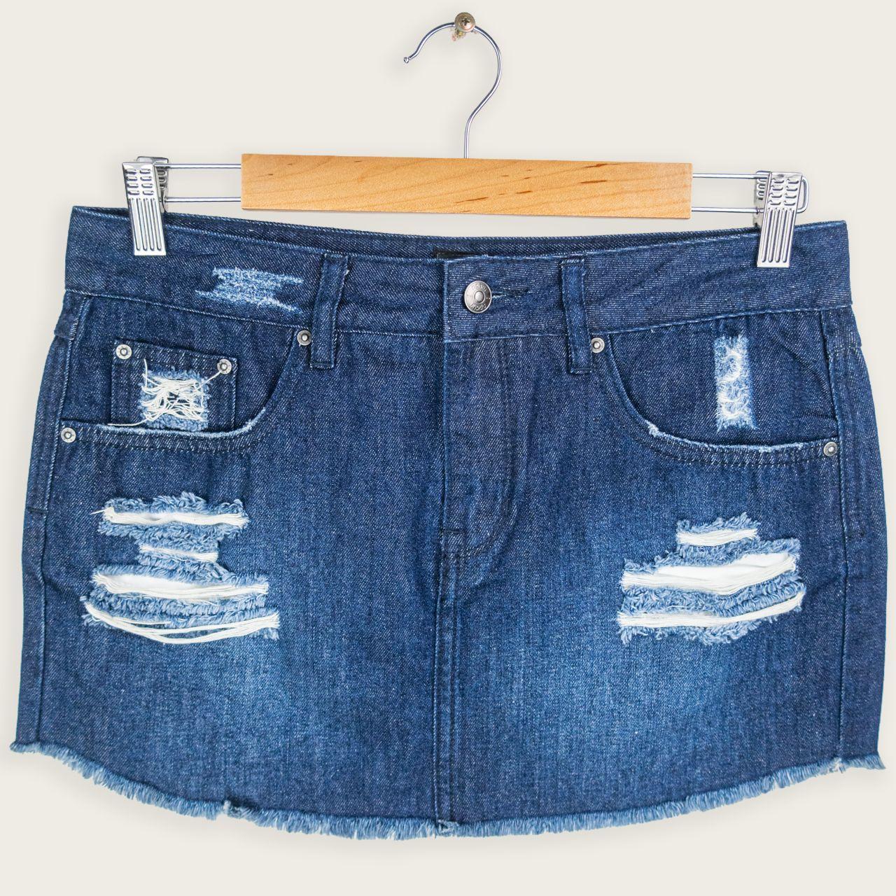 Y2K Rip Curl Denim Mini Skirt - Distressed Raw Hem - Size 10