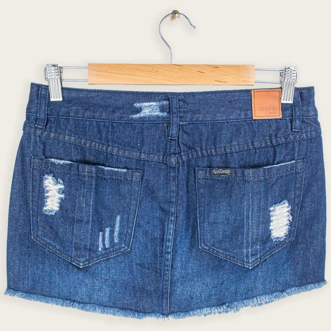 Y2K Rip Curl Denim Mini Skirt - Distressed Raw Hem - Size 10