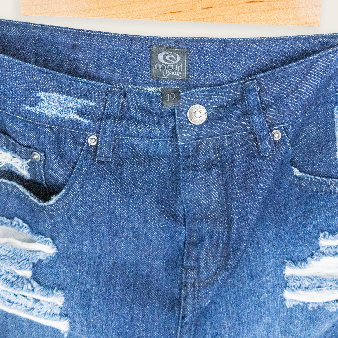 Y2K Rip Curl Denim Mini Skirt - Distressed Raw Hem - Size 10