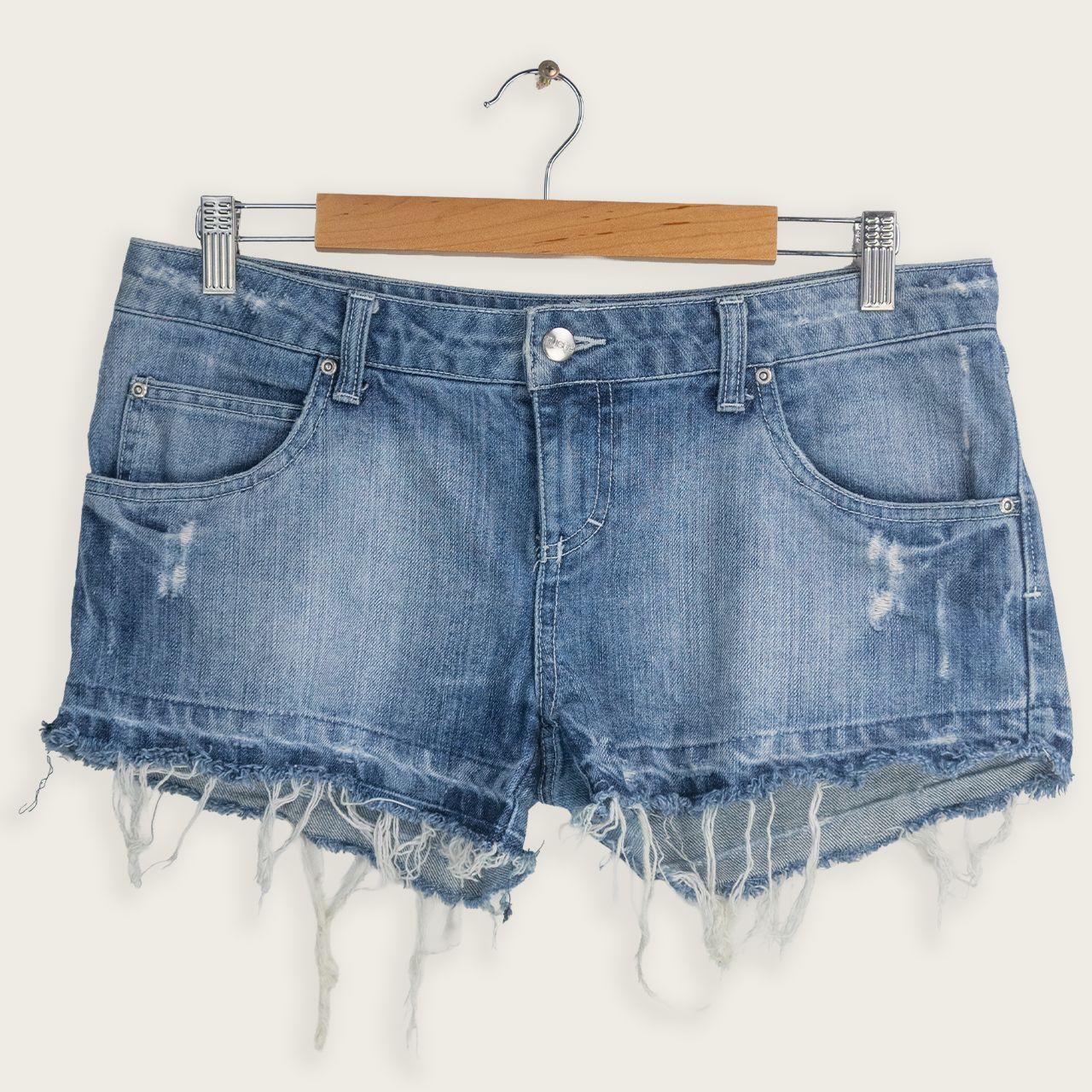 Y2K Rusty Denim Mini Shorts - Light Wash - Size 10