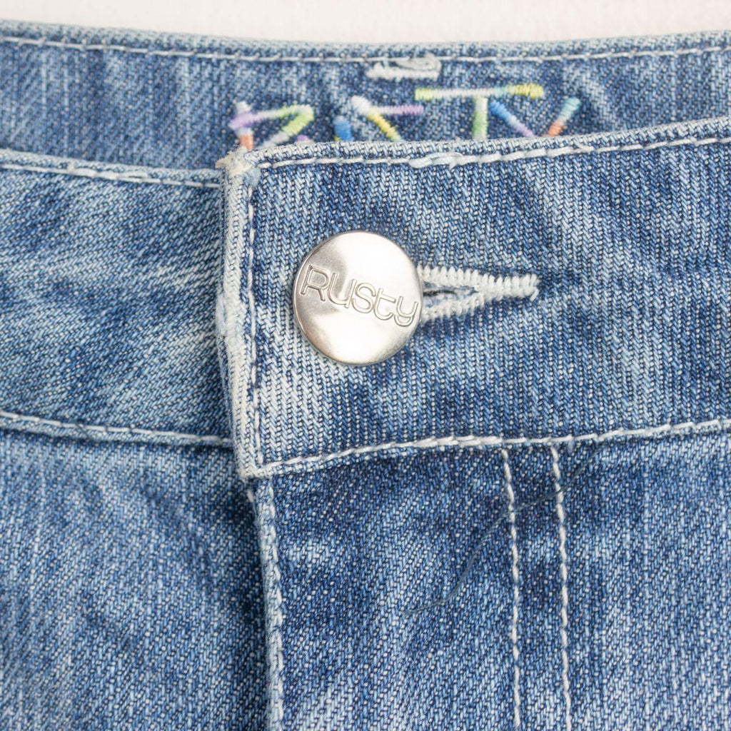 Y2K Rusty Denim Mini Shorts - Light Wash - Size 10