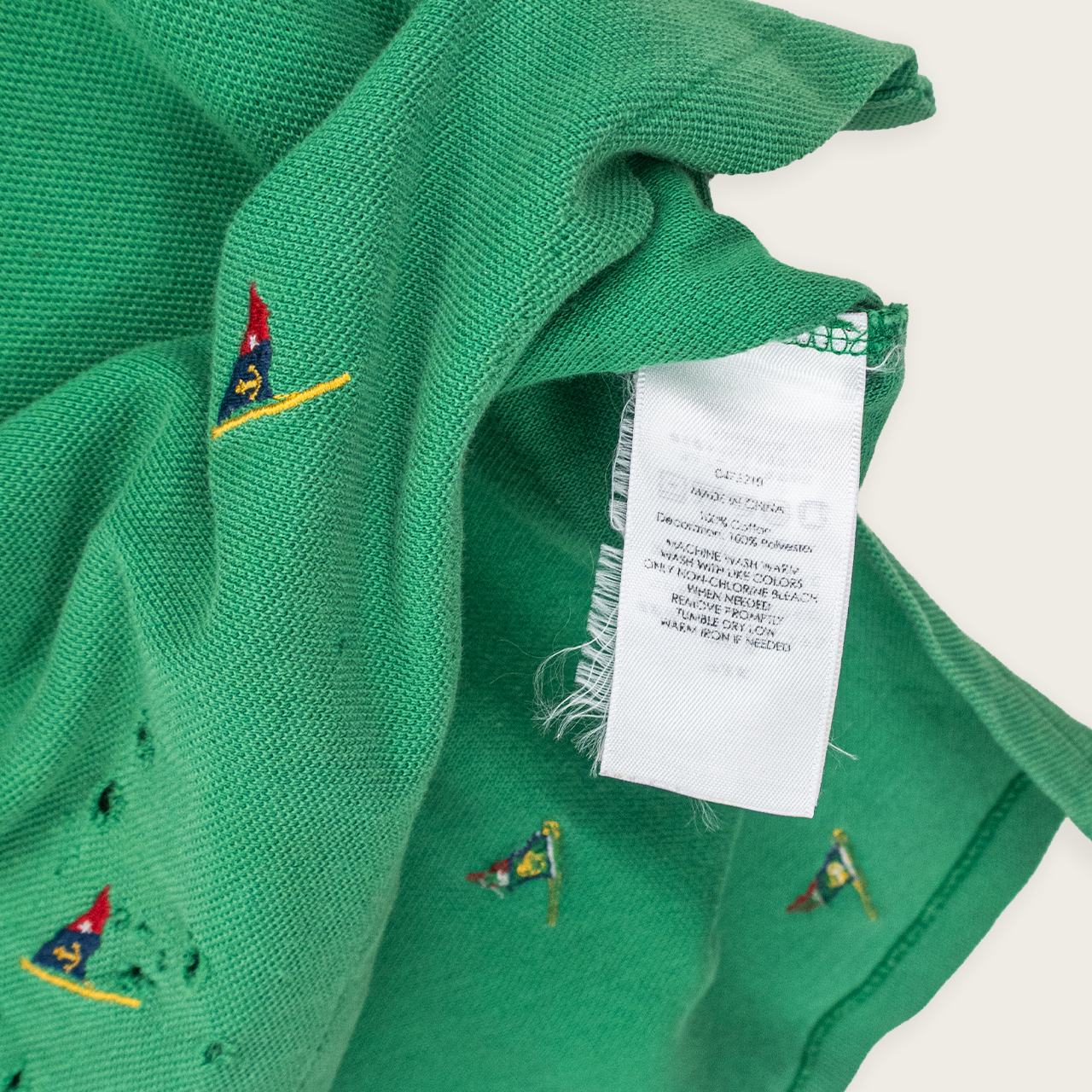 2000's Green Sail-Embroidered Premium POLO RALPH LAUREN Casual Preppy Streetwear Polo Shirt - S