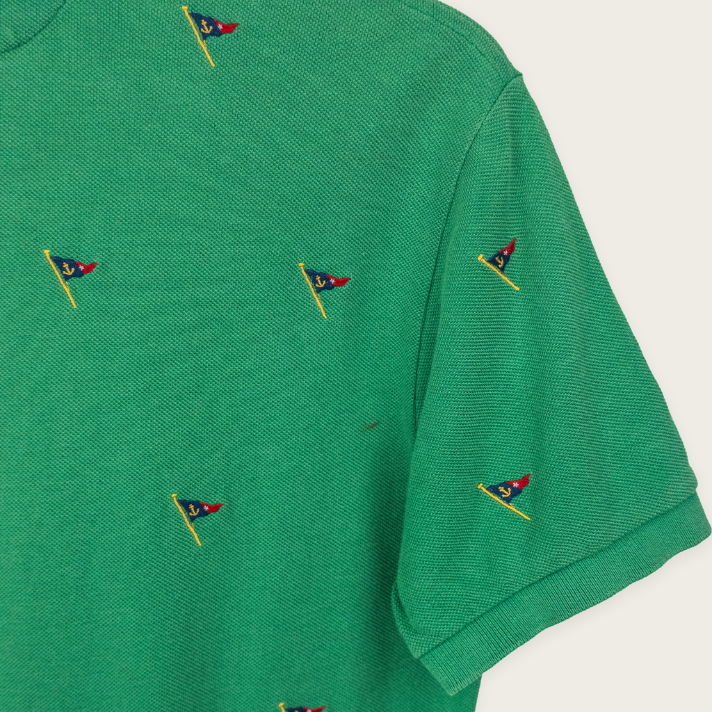 2000's Green Sail-Embroidered Premium POLO RALPH LAUREN Casual Preppy Streetwear Polo Shirt - S