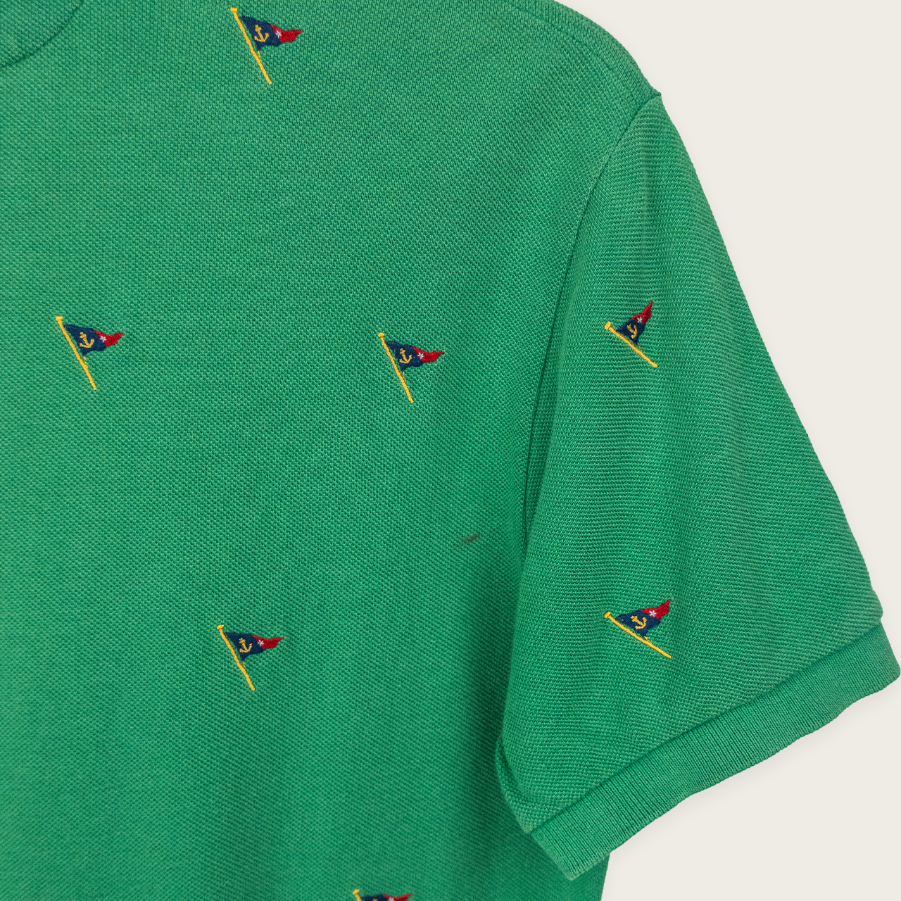2000's Green Sail-Embroidered Premium POLO RALPH LAUREN Casual Preppy Streetwear Polo Shirt - S