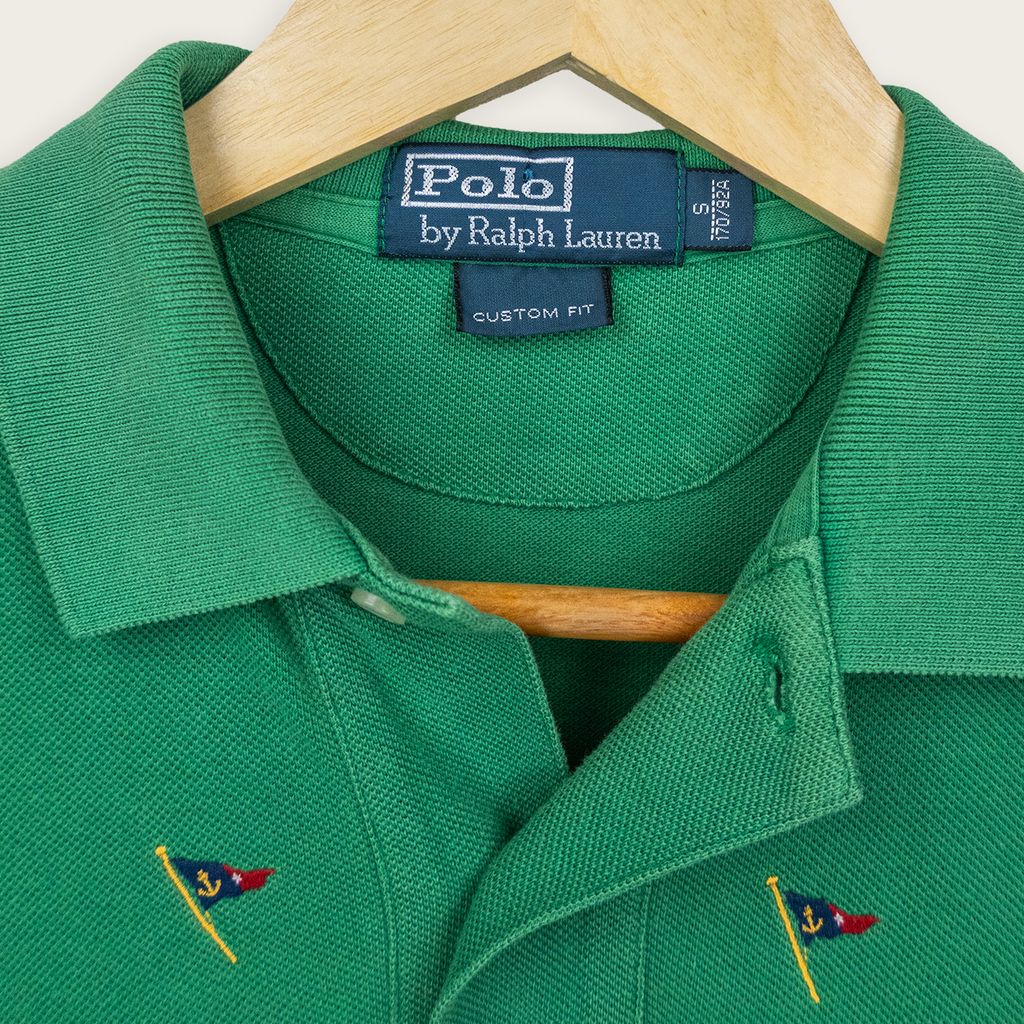 2000's Green Sail-Embroidered Premium POLO RALPH LAUREN Casual Preppy Streetwear Polo Shirt - S
