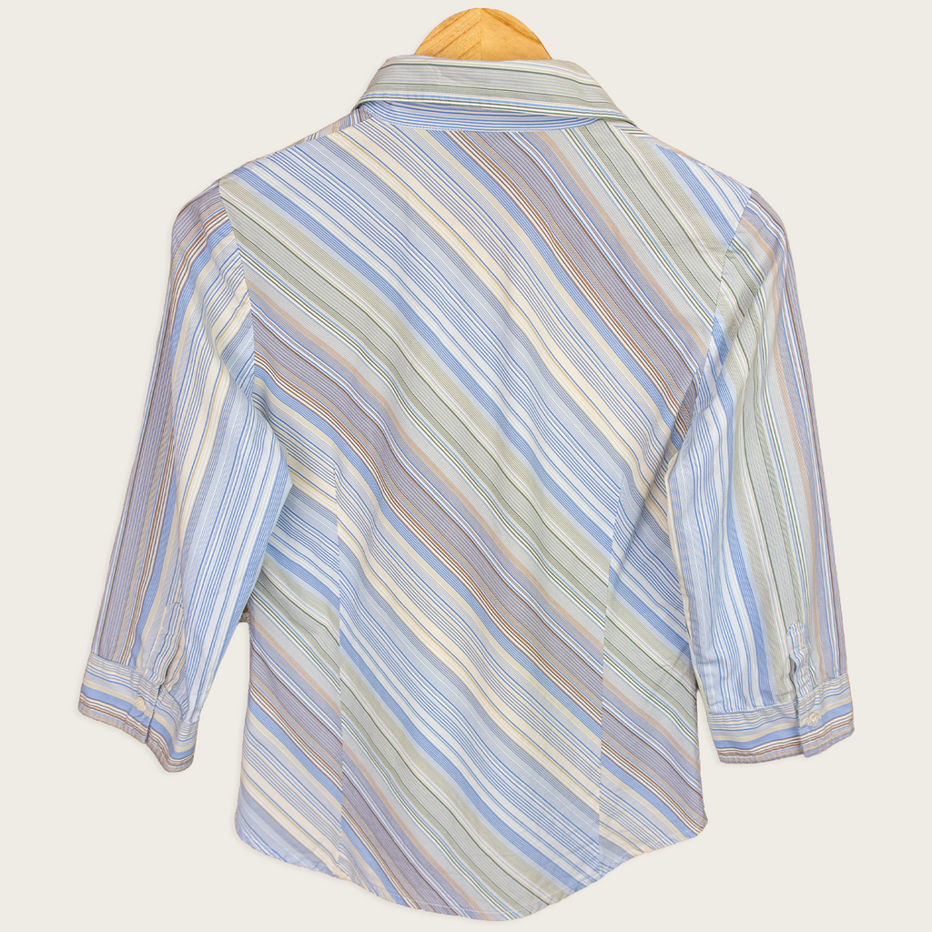 Y2K Sportscraft Striped Shirt - Blue Multicolour - Size 8