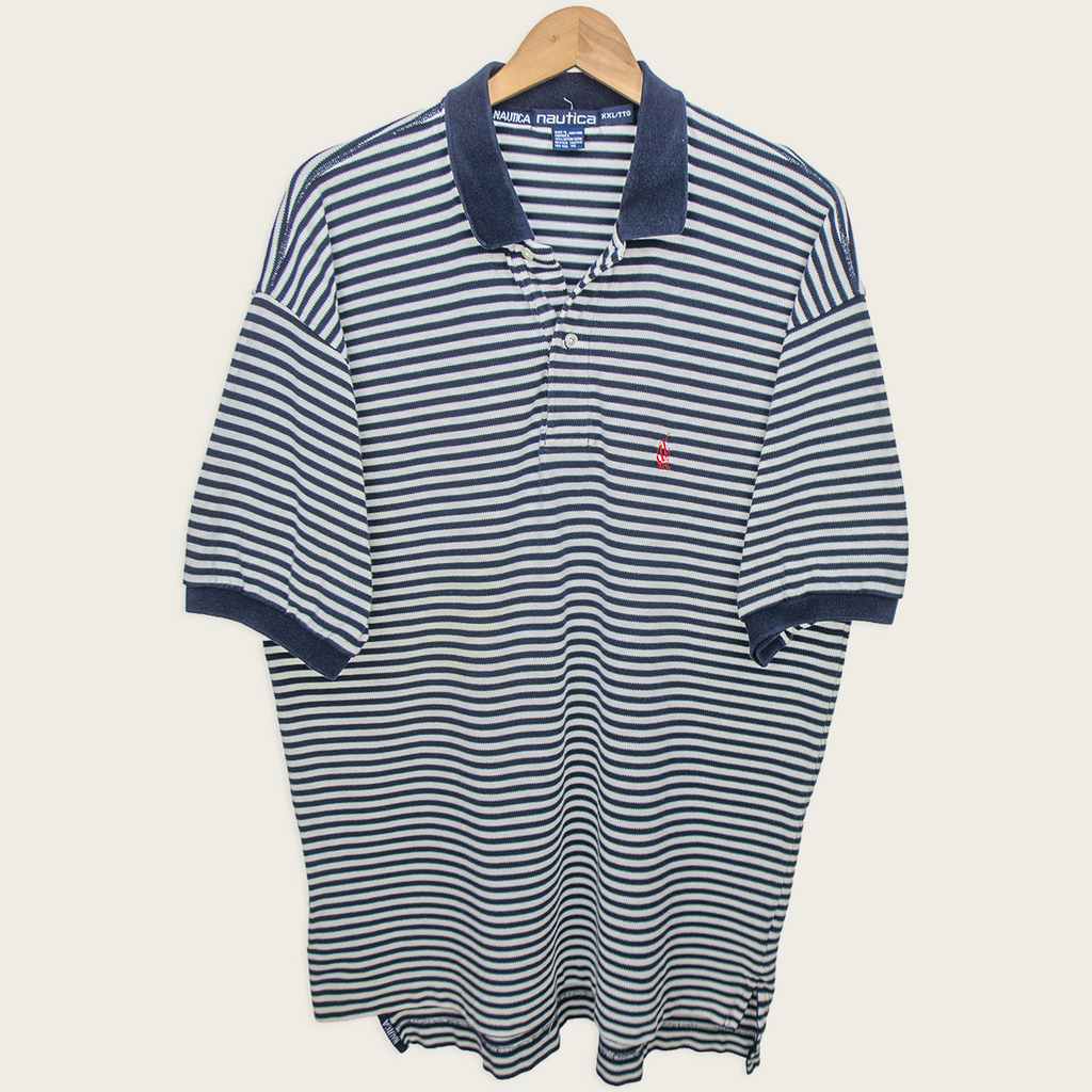 90s Nautica Striped Polo Shirt - XL/XXL