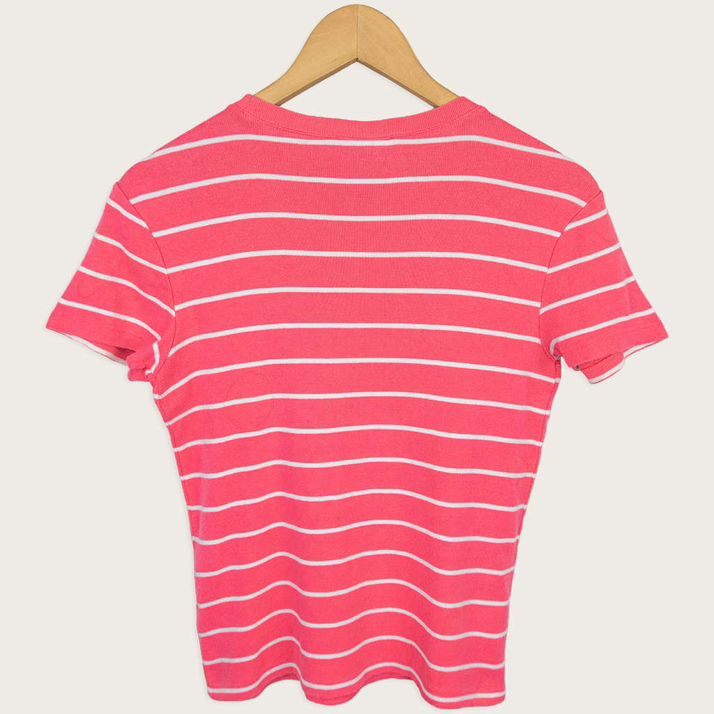 Vintage Ralph Lauren Sport Striped Tee - Pink White Logo - Size L
