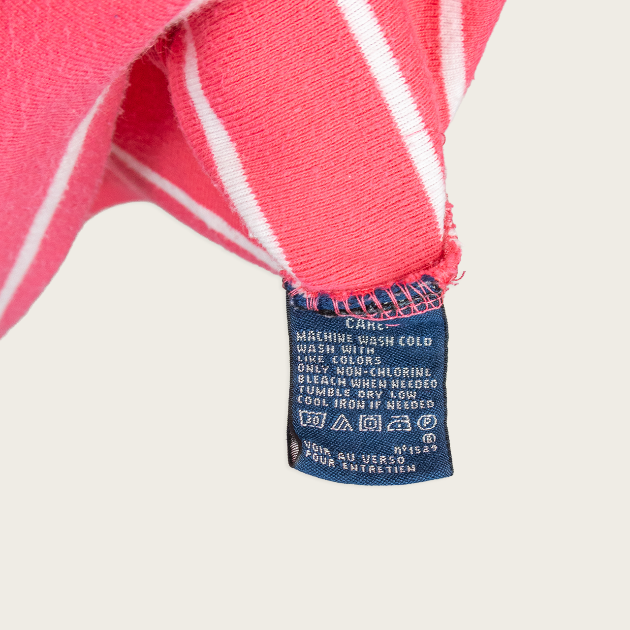 Vintage Ralph Lauren Sport Striped Tee - Pink White Logo - Size L