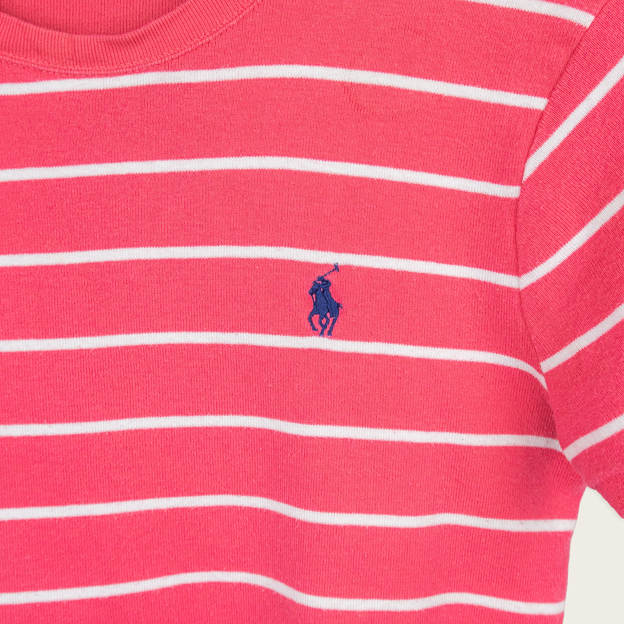 Vintage Ralph Lauren Sport Striped Tee - Pink White Logo - Size L