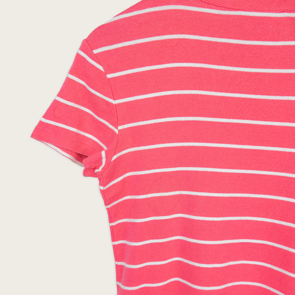 Vintage Ralph Lauren Sport Striped Tee - Pink White Logo - Size L
