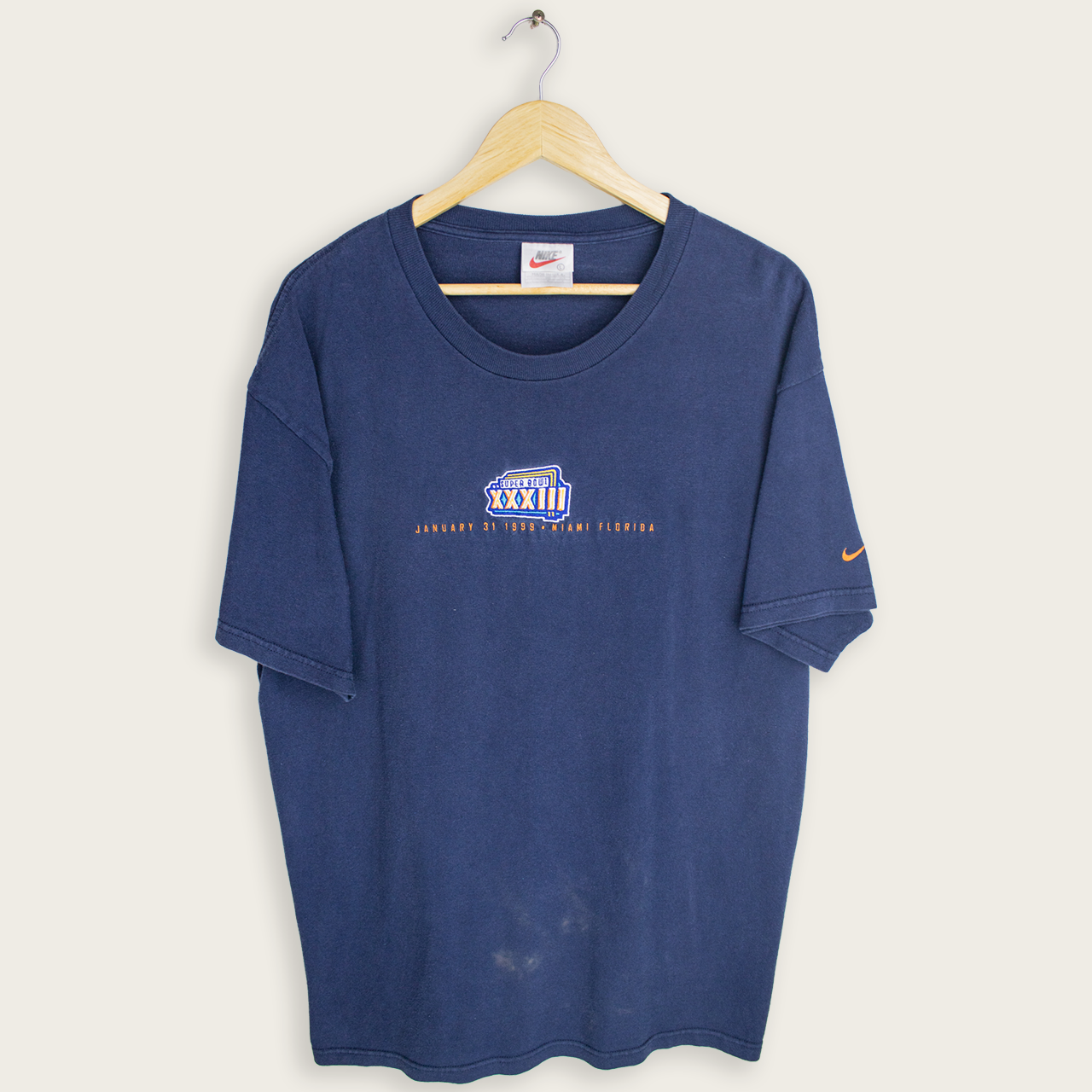VINTAGE NIKE 1999 MIAMI FLORIDA SUPERBOWL XXXIII T-SHIRT - L