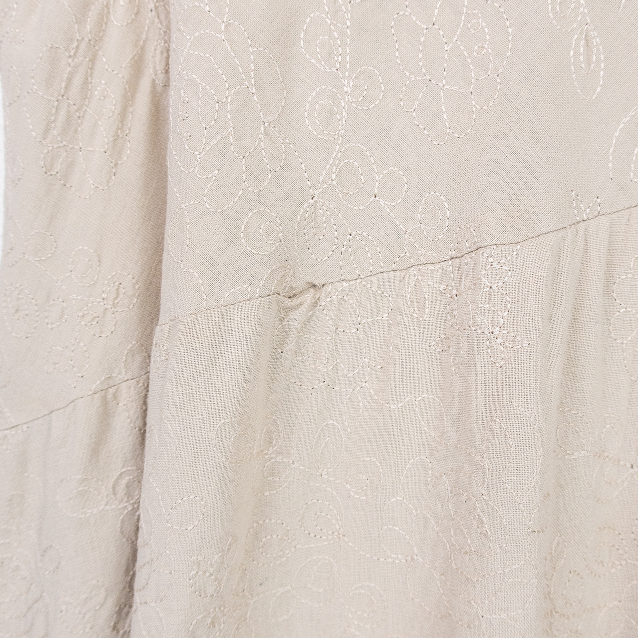 Vintage Embroidered Floral Midi Skirt - Beige - Size 16