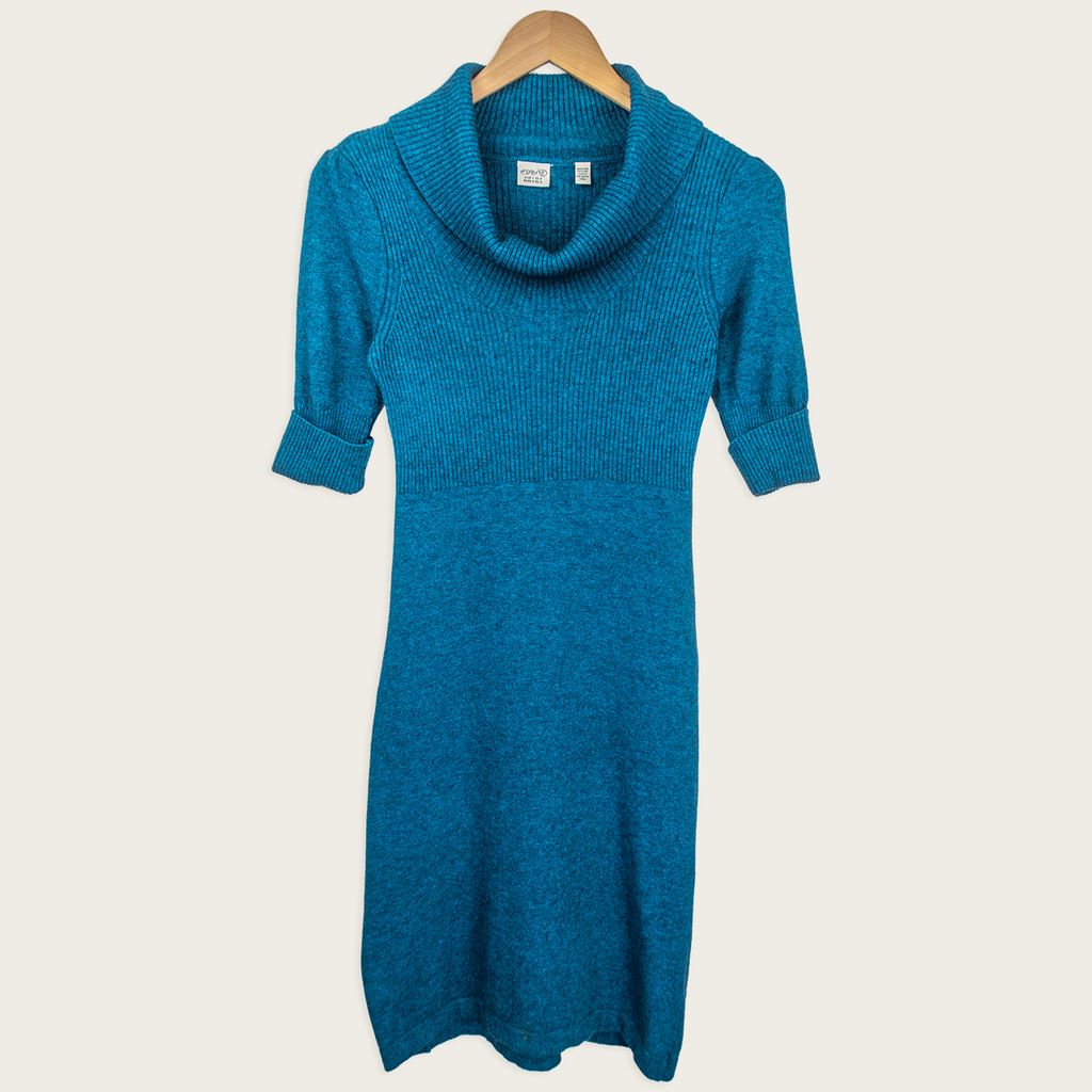 Y2K Esprit Knit Dress - Cowl Neck Teal - Size XS