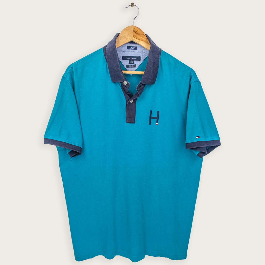 Teal Premium TOMMY HILFIGER Casual Preppy Streetwear Polo Shirt - XL