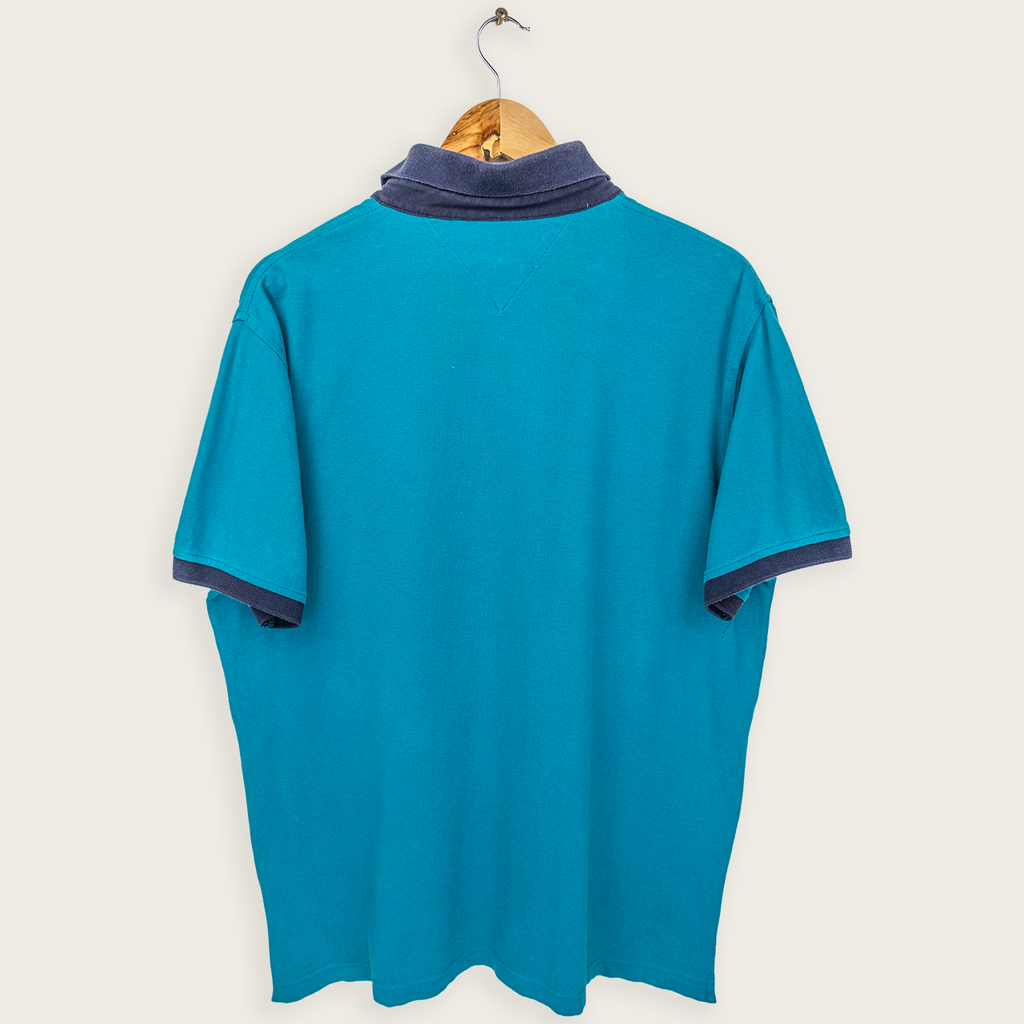 Teal Premium TOMMY HILFIGER Casual Preppy Streetwear Polo Shirt - XL
