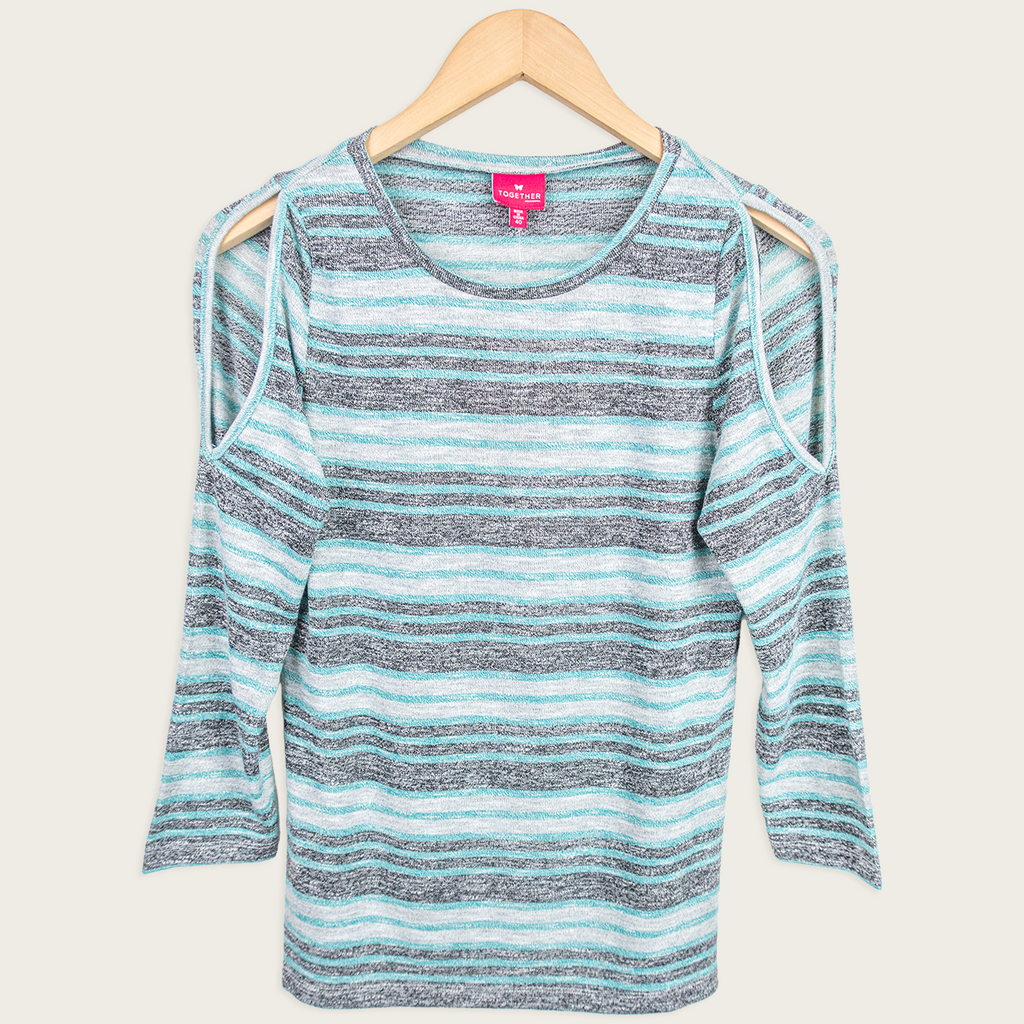 Y2K Together Striped Cut-Out Top - Blue/Grey - Size 10
