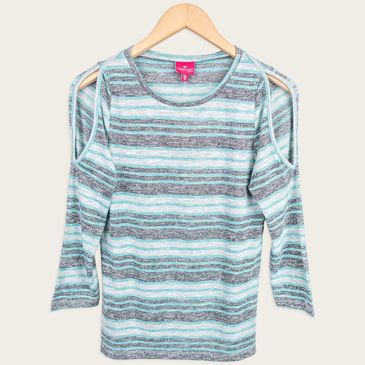 Y2K Together Striped Cut-Out Top - Blue/Grey - Size 10