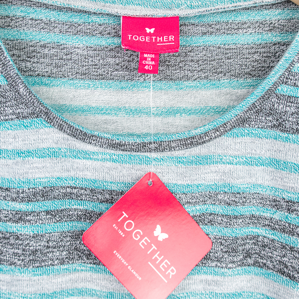 Y2K Together Striped Cut-Out Top - Blue/Grey - Size 10