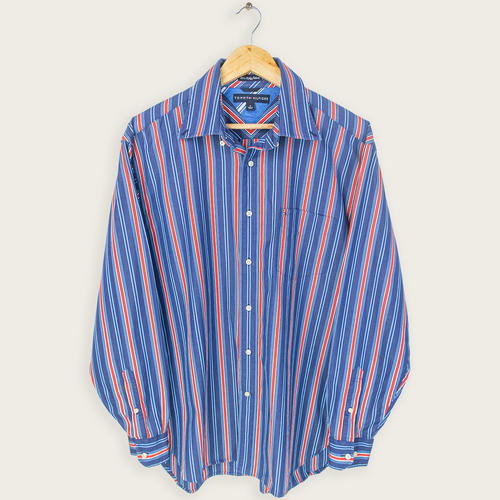 00's TOMMY HILFIGER PINSTRIPED BUTTON-UP SHIRT - M