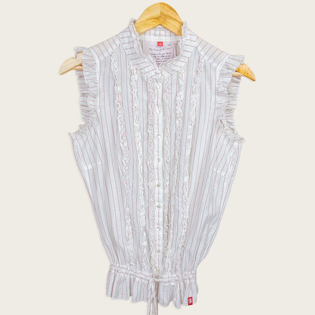 Y2K EDC by Esprit Ruffle Blouse - White Pink Stripe - Size S