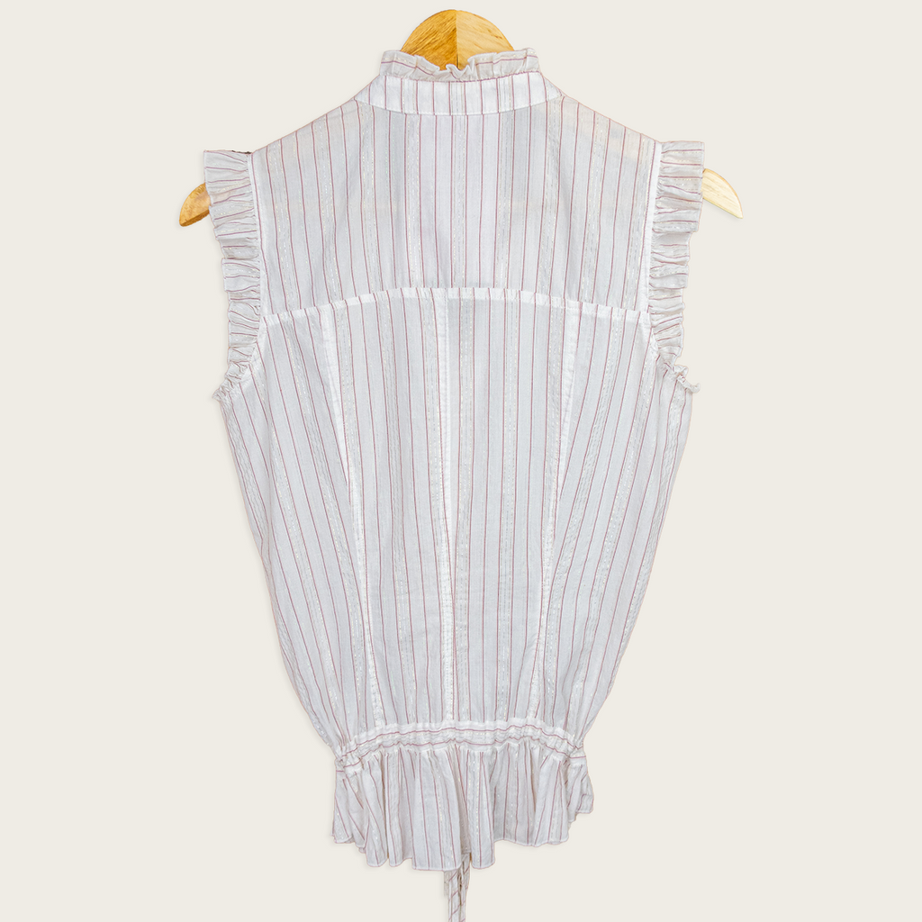Y2K EDC by Esprit Ruffle Blouse - White Pink Stripe - Size S