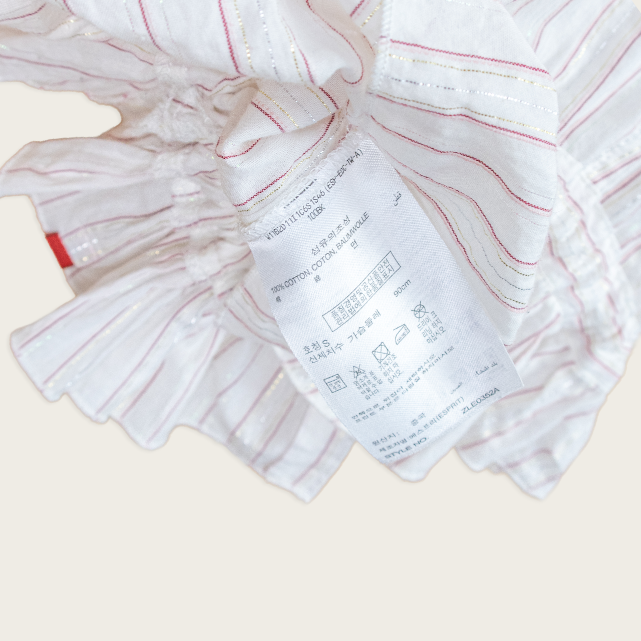 Y2K EDC by Esprit Ruffle Blouse - White Pink Stripe - Size S