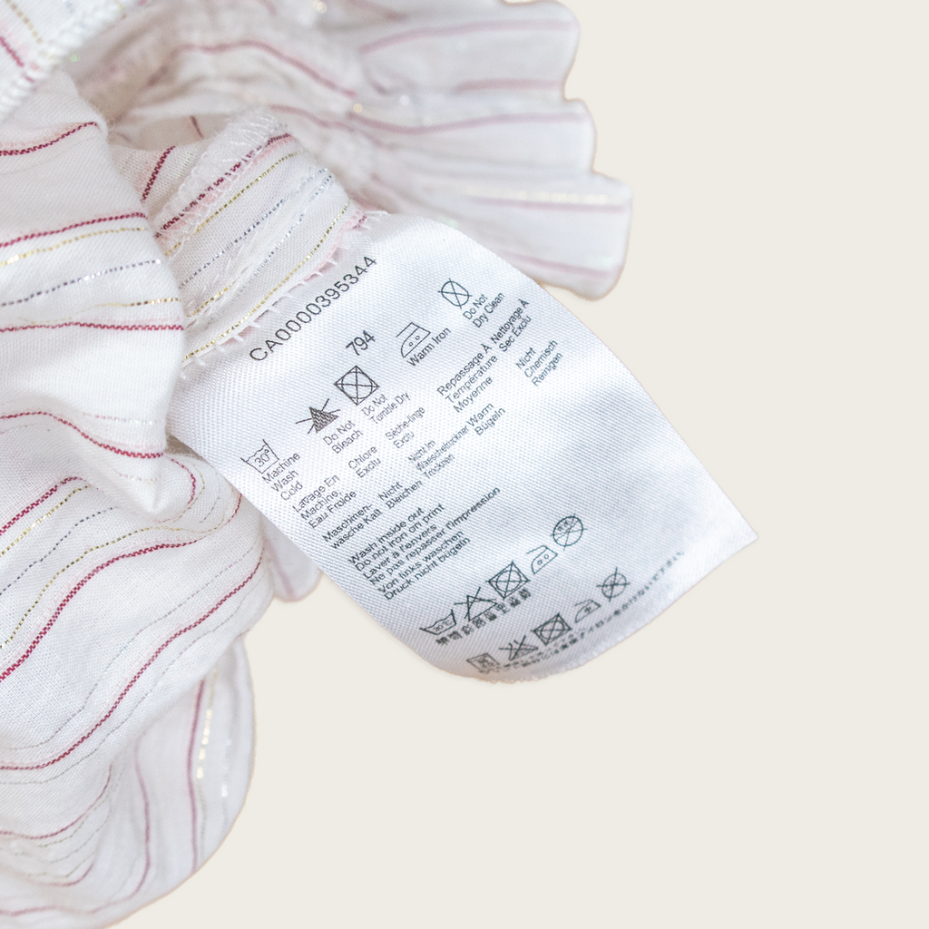 Y2K EDC by Esprit Ruffle Blouse - White Pink Stripe - Size S