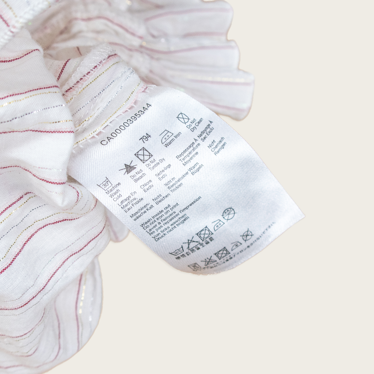 Y2K EDC by Esprit Ruffle Blouse - White Pink Stripe - Size S