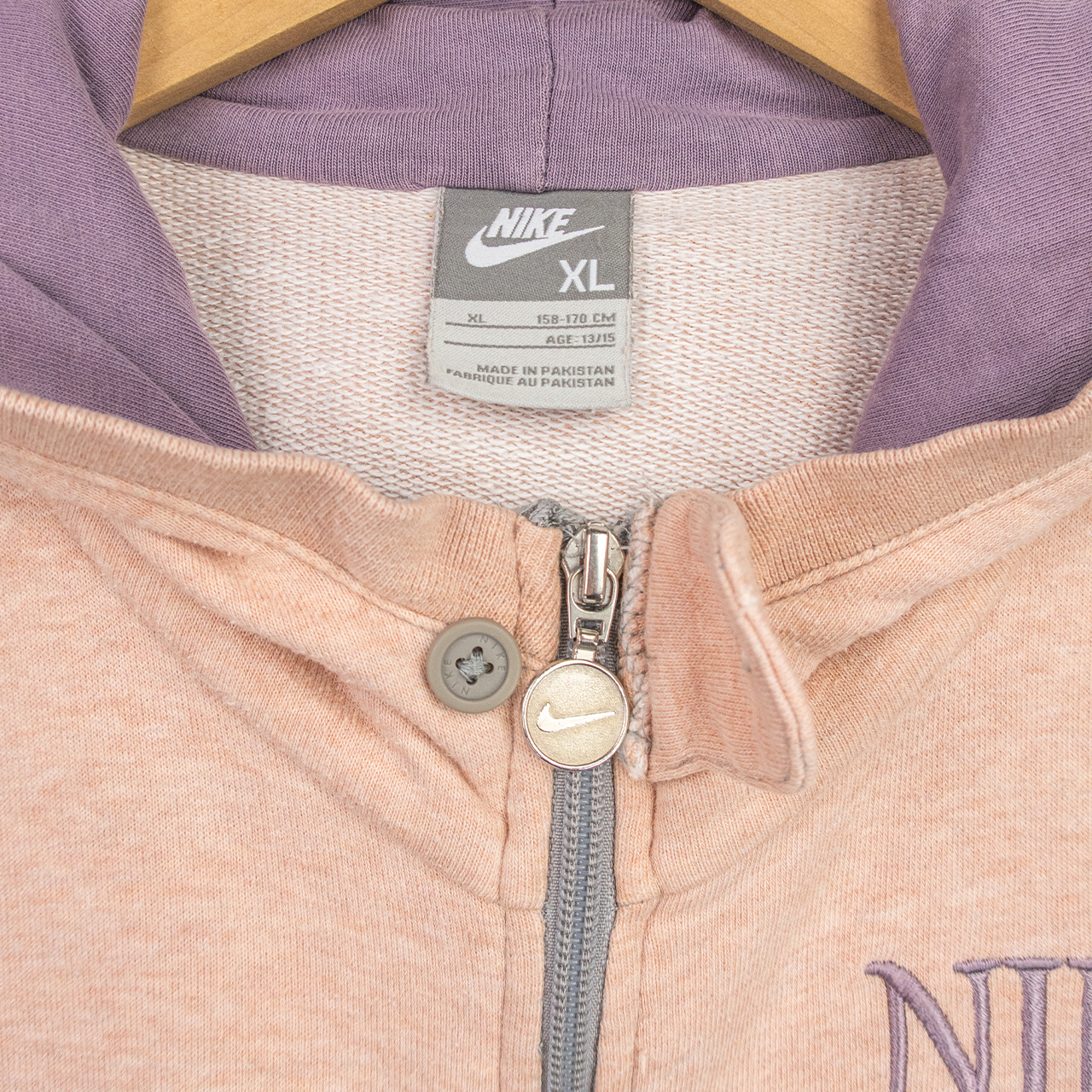 Y2K Nike Zip-Up Hoodie - Peach/Purple - Size S