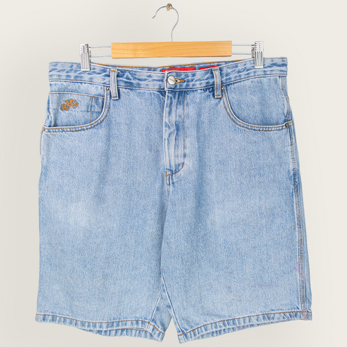 Washed Blue Adjustable WORSHIP Casual Streetwear/Skater Denim Shorts - 32"