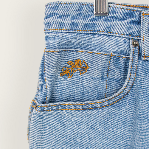 Washed Blue Adjustable WORSHIP Casual Streetwear/Skater Denim Shorts - 32"